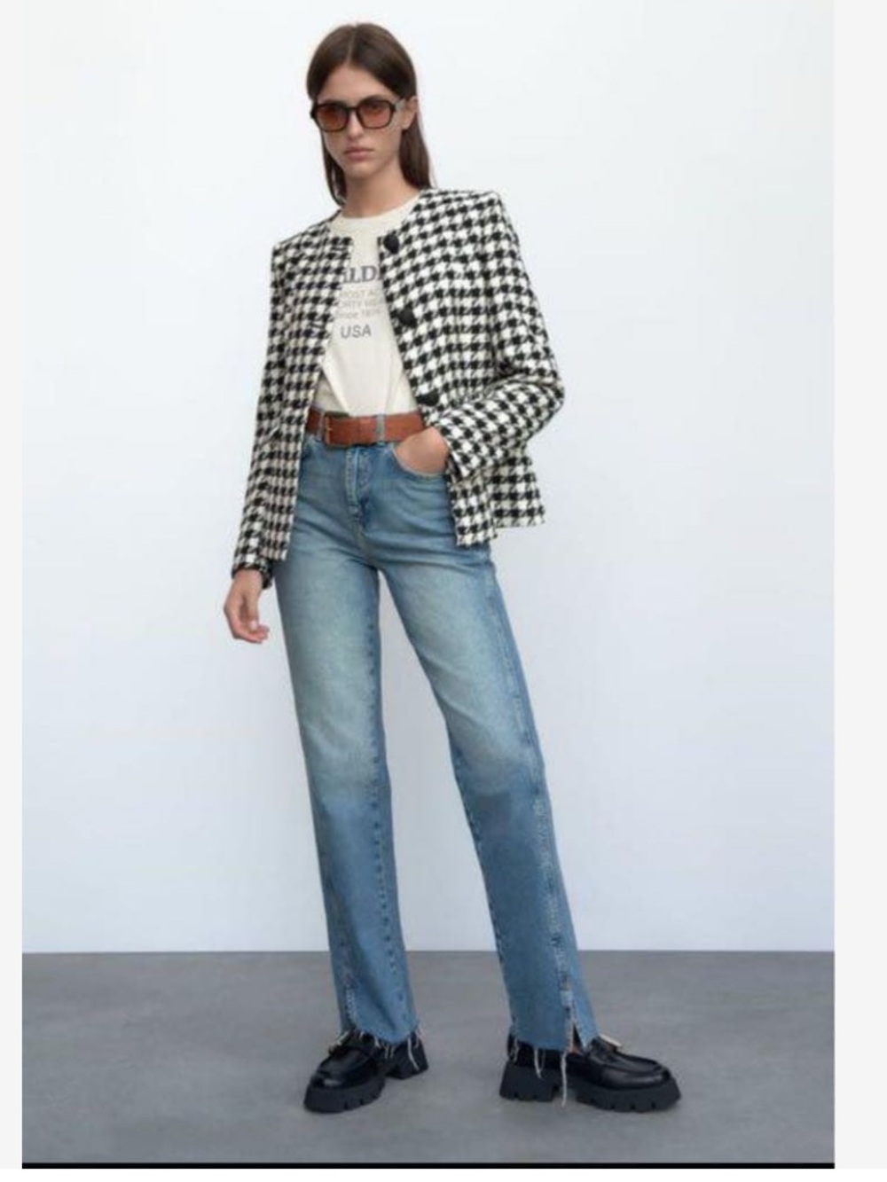 Zara Houndstooth Blazer woman’s size small black white checker